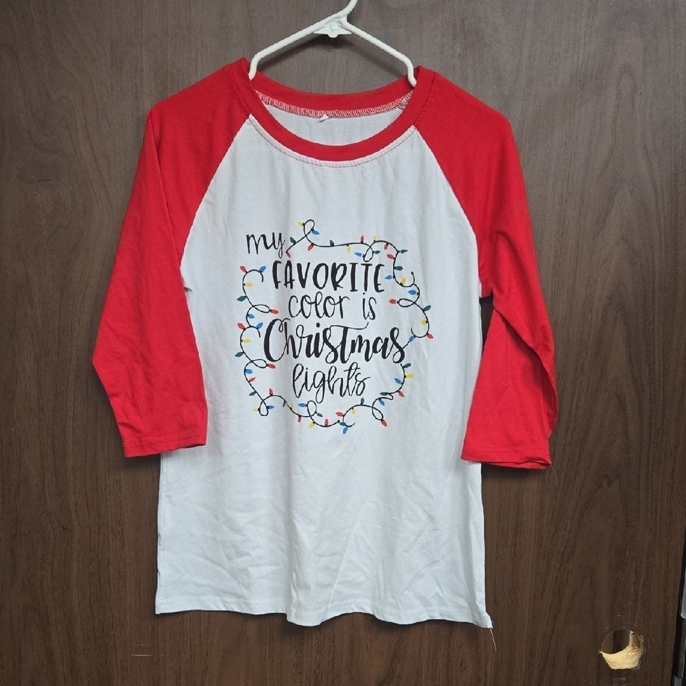 Unbranded Size S Red and White Christmas 3/4 Sleeve Top